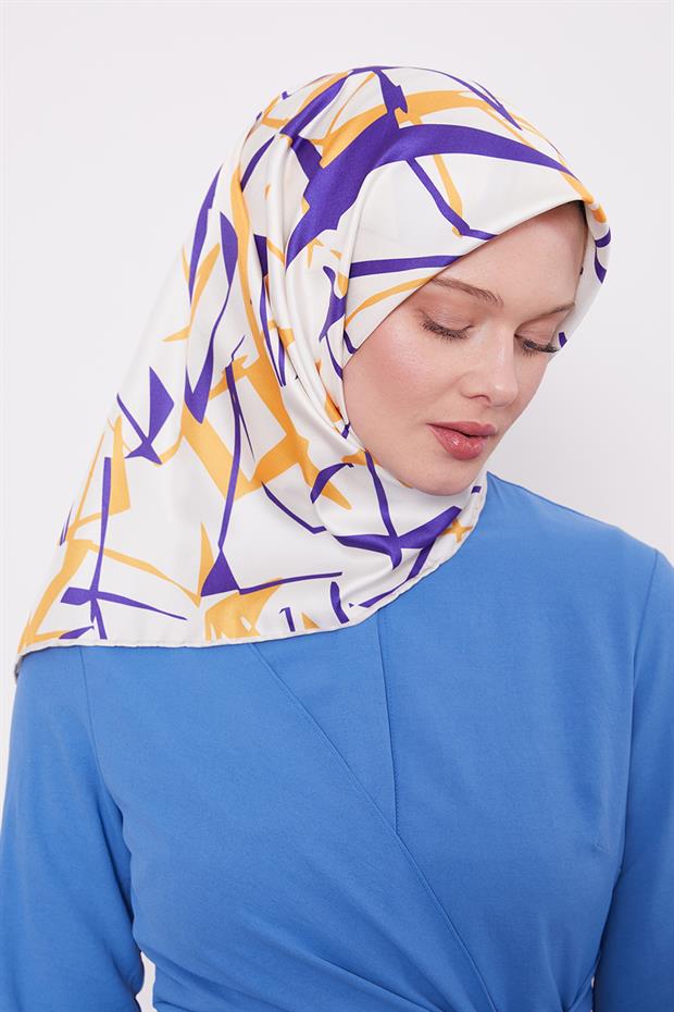 Sarı Crack Desen Trend Twill Eşarp