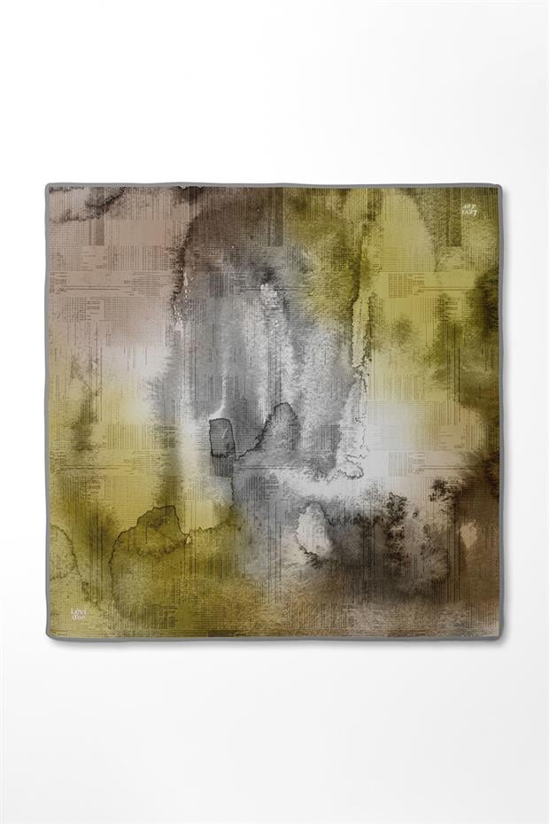 Sarı Desenli Twill İpek Eşarp