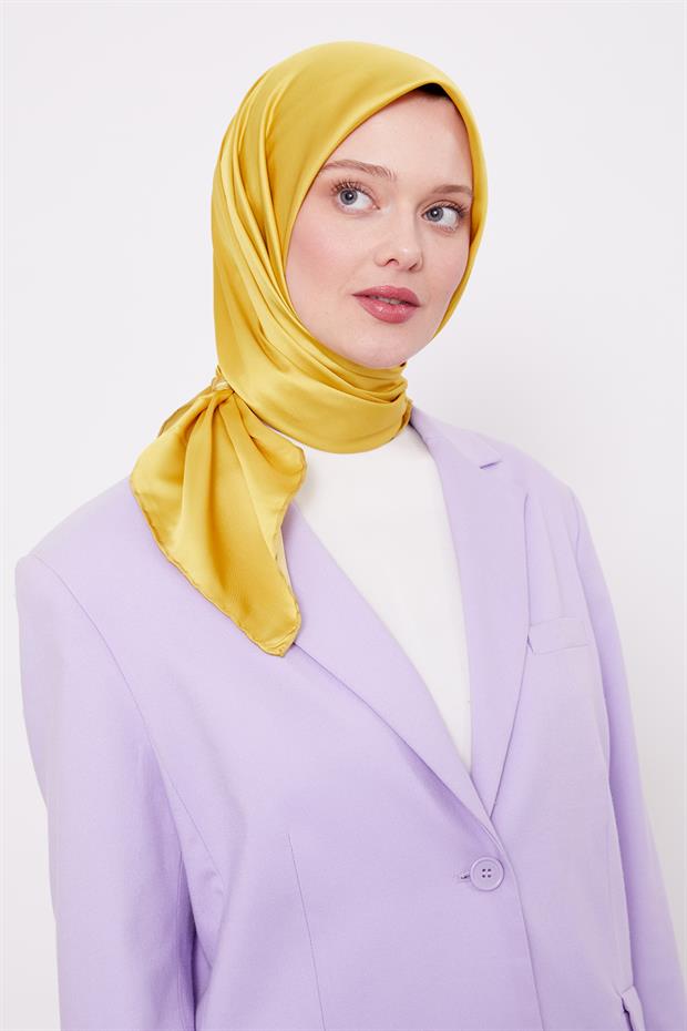 Sarı Düz Renk Trend Twil Eşarp