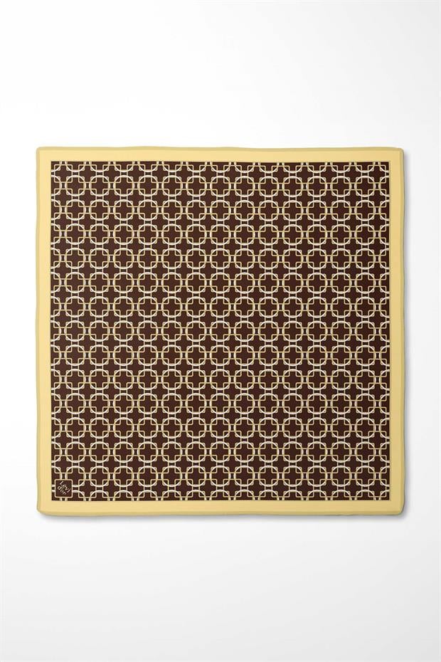 Sarı Eliptik Desen Twill İpek Eşarp