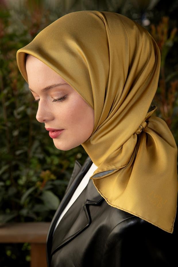 Sarı-Gri Çift Taraflı Twill İpek Eşarp