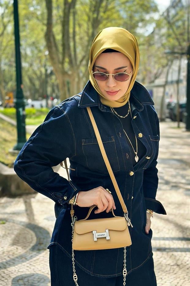 Sarı - Gri Çift Taraflı Twill İpek Eşarp