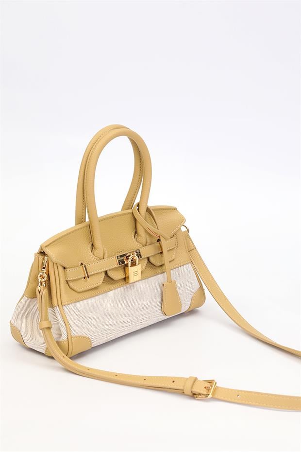 Sarı Oval Kilit Detay El Çantası