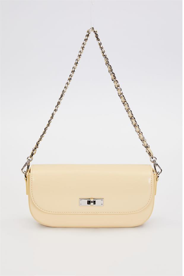 Sarı Silver Kilit Detaylı Omuz Çantası
