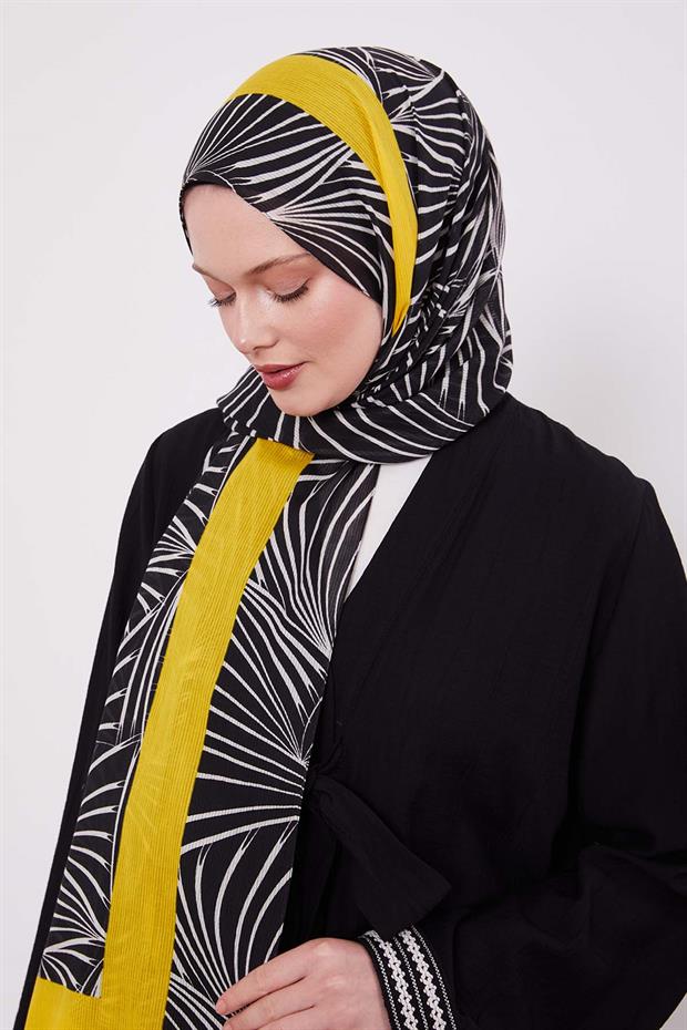 Sarı Tropikal Pamuklu Şal