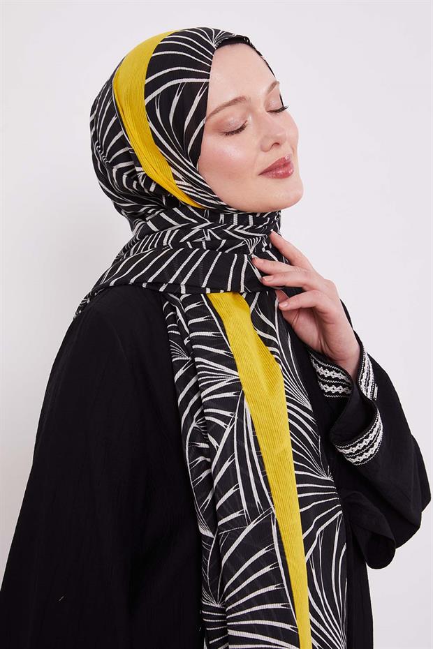 Sarı Tropikal Pamuklu Şal