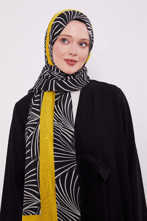 Sarı Tropikal Pamuklu Şal