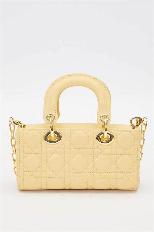 Sarı Zincir Askı Aksesuarlı El Çantası