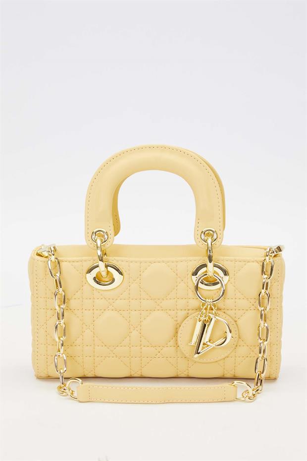Sarı Zincir Askı Aksesuarlı El Çantası
