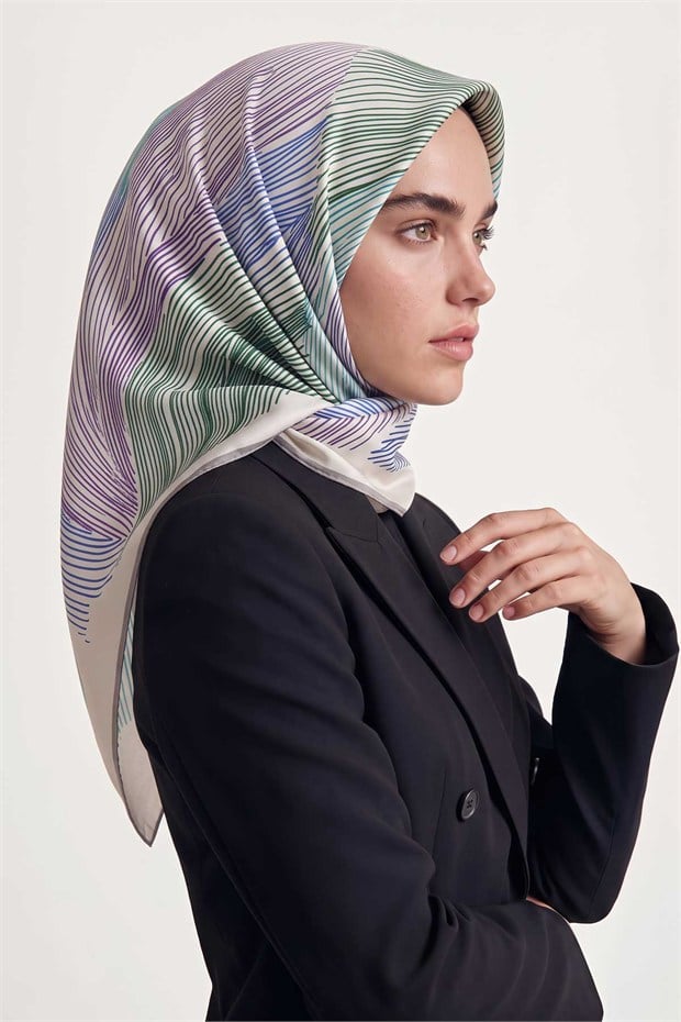 Sarmal Çizgili Twill İpek Eşarp Vizon