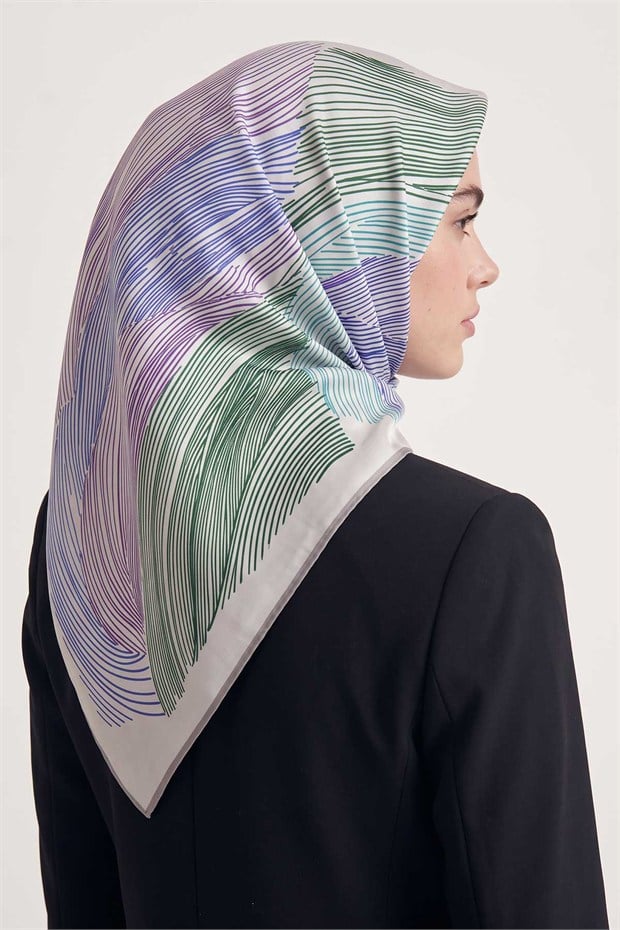 Sarmal Çizgili Twill İpek Eşarp Vizon
