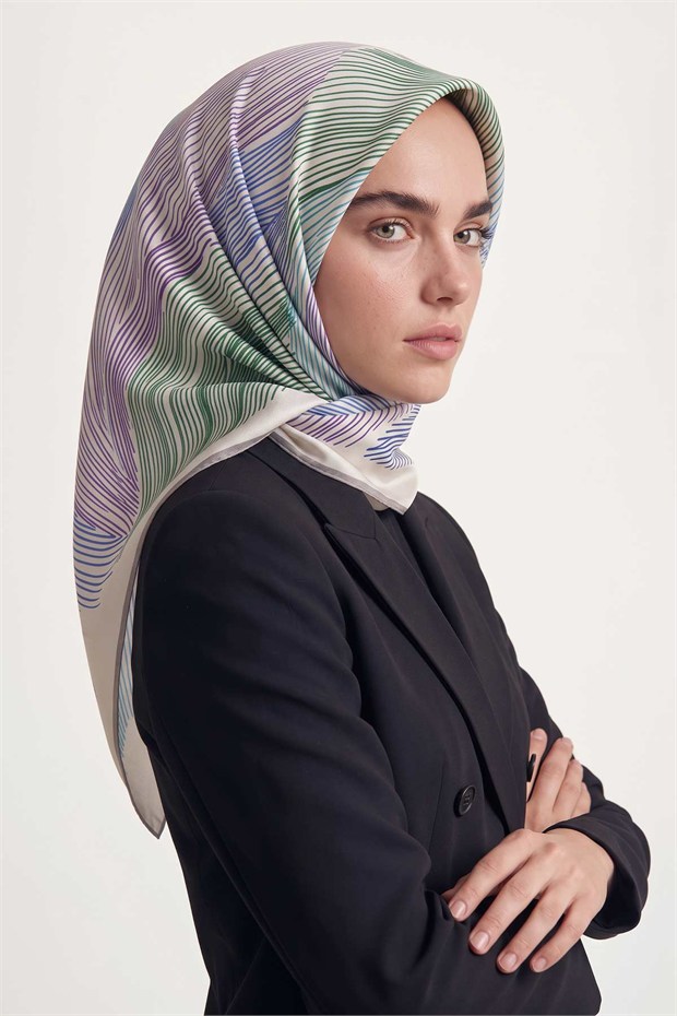 Sarmal Çizgili Twill İpek Eşarp Vizon