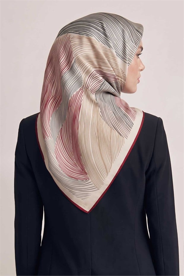Sarmal Çizgili Twill İpek Eşarp Bordo