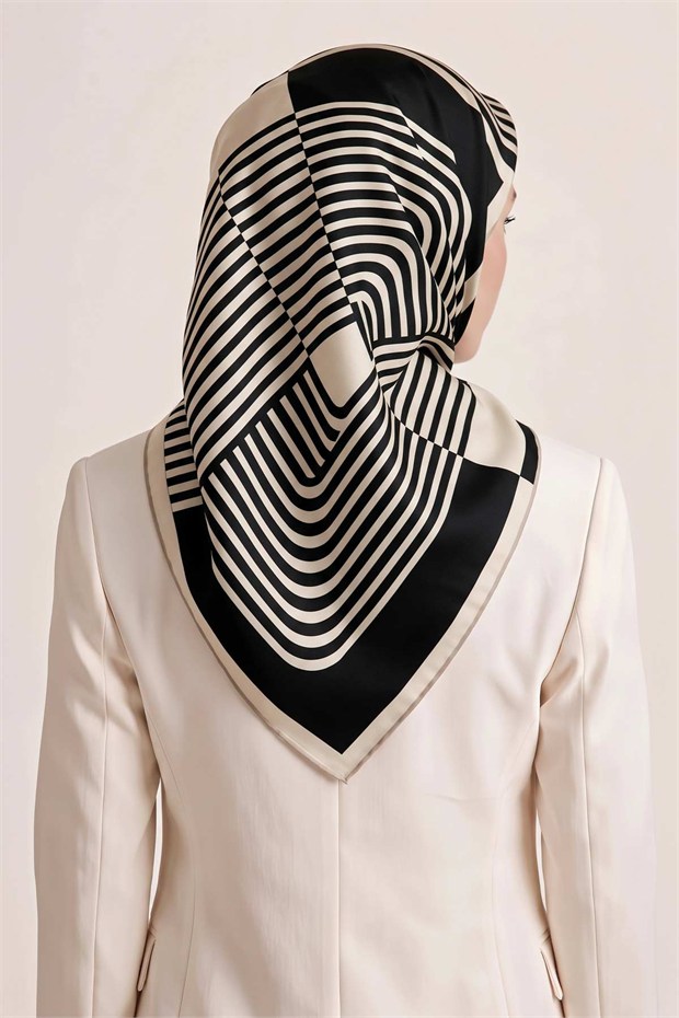 Şerit Çizgili Twill İpek Eşarp Vizon