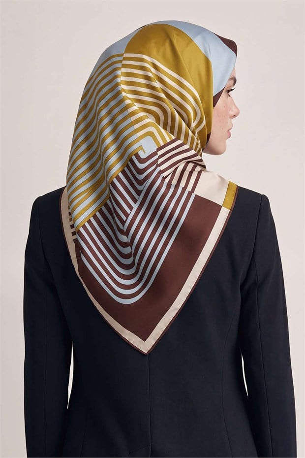 Şerit Çizgili Twill İpek Eşarp Bordo