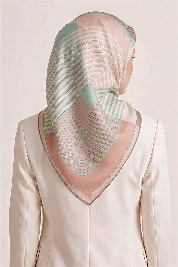 Şerit Çizgili Twill İpek Eşarp Yavruağzı