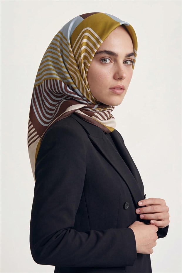 Şerit Çizgili Twill İpek Eşarp Bordo