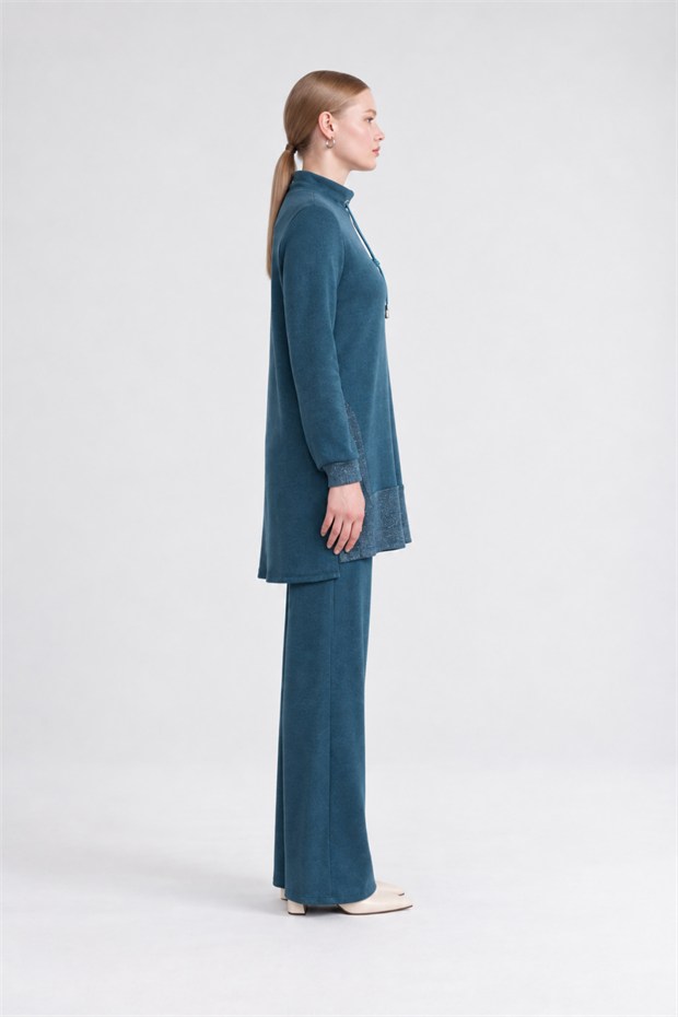 Simli Kaşmir Kumaş İkili Takım Petrol Yeşili