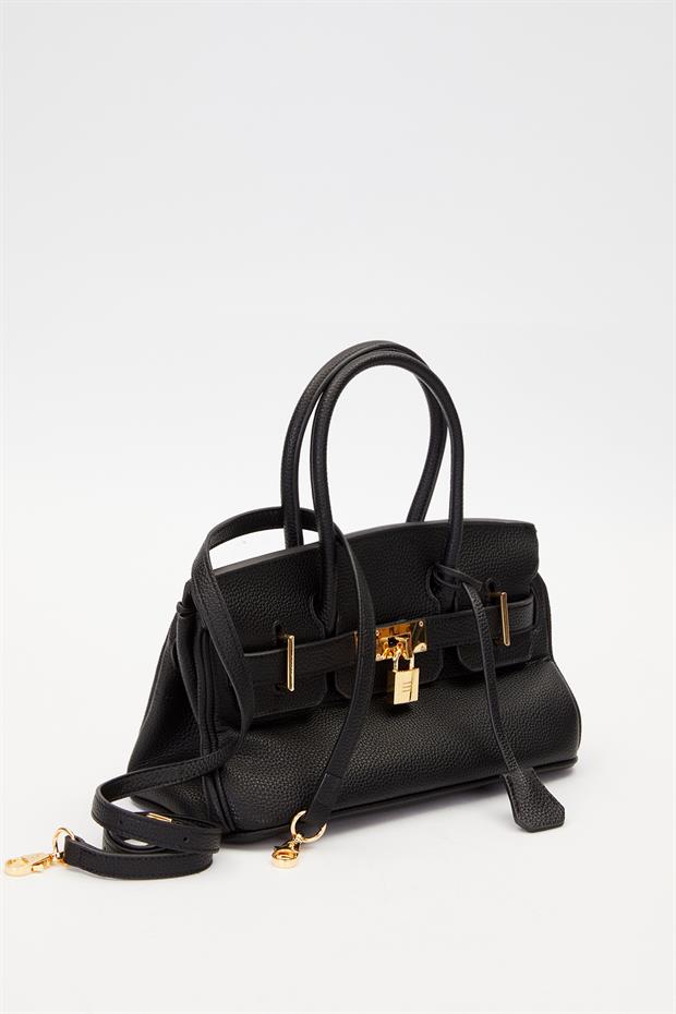 Siyah Aksesuar Detay Bölmeli El Çantası