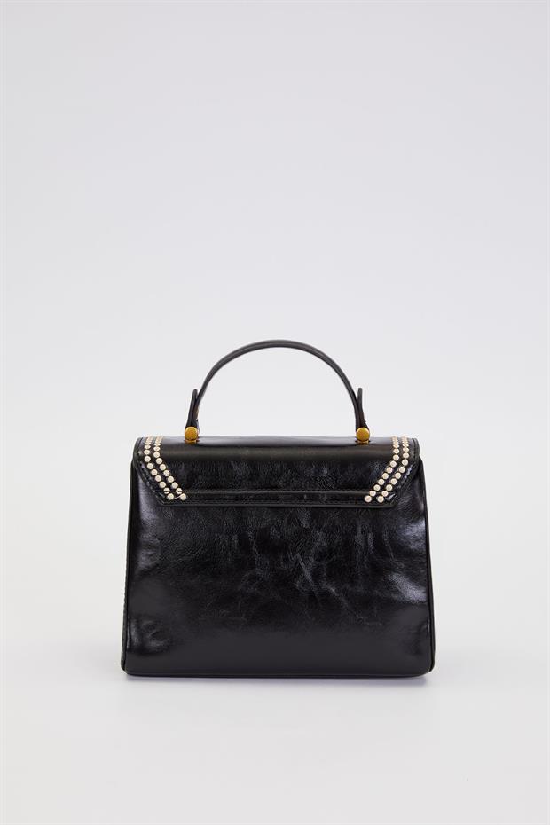 Siyah Aksesuar Kilitli El Çantası