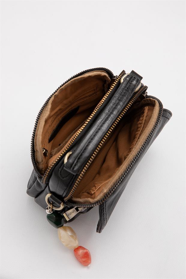 Siyah Aksesuar Taş Detaylı Omuz Çantası