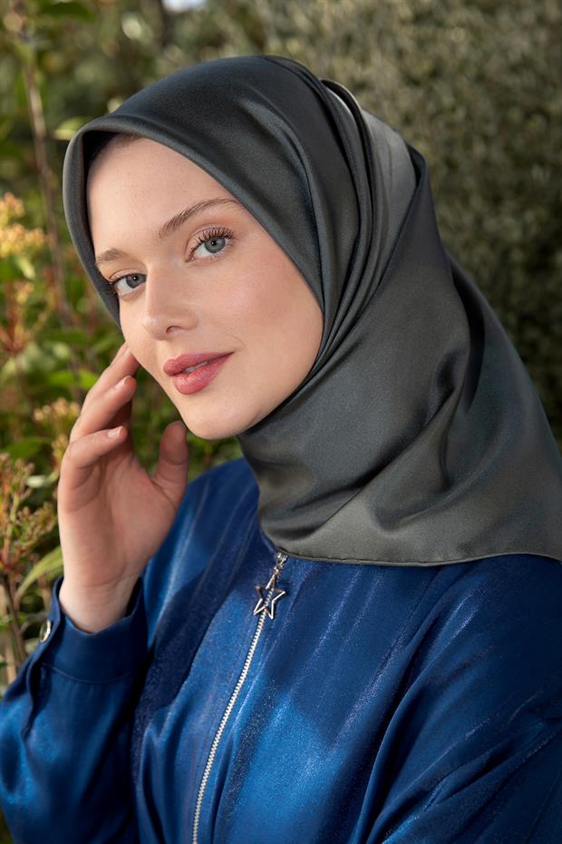 Siyah - Antrasit Çift Taraflı Twill İpek Eşarp