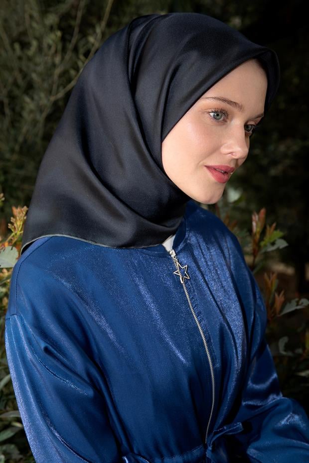 Siyah - Antrasit Çift Taraflı Twill İpek Eşarp