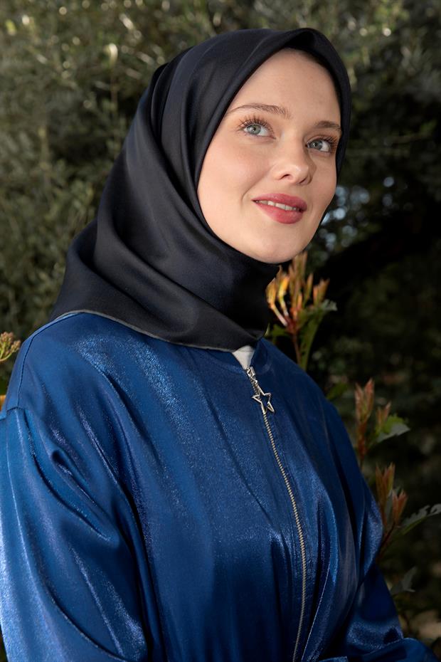 Siyah - Antrasit Çift Taraflı Twill İpek Eşarp