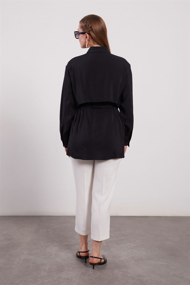Siyah Asimetrik Katmanlı Gömlek