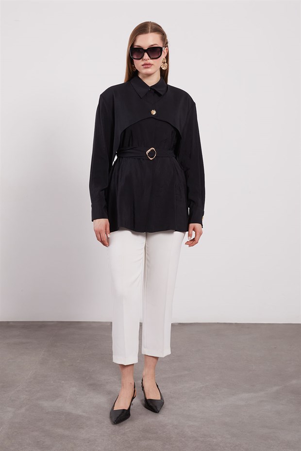 Siyah Asimetrik Katmanlı Gömlek