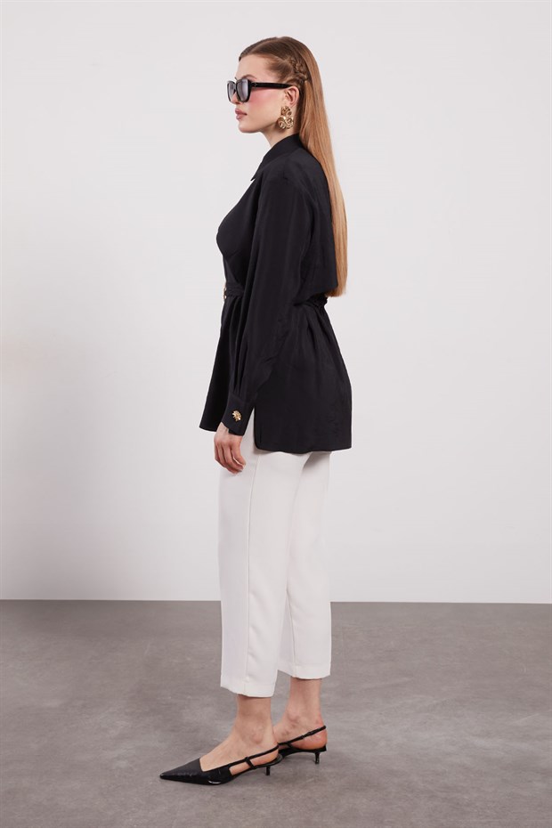 Siyah Asimetrik Katmanlı Gömlek