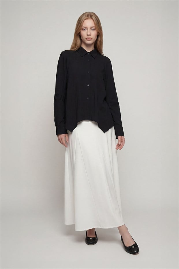 Siyah Asimetrik Kesim Gömlek
