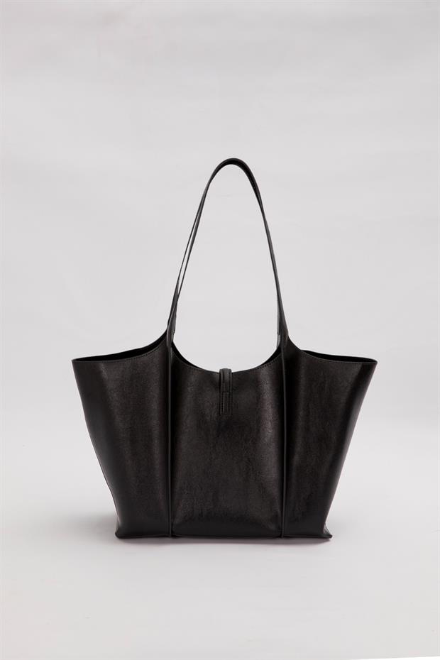 Siyah Askı Kilit Detay Büyük El Çantası