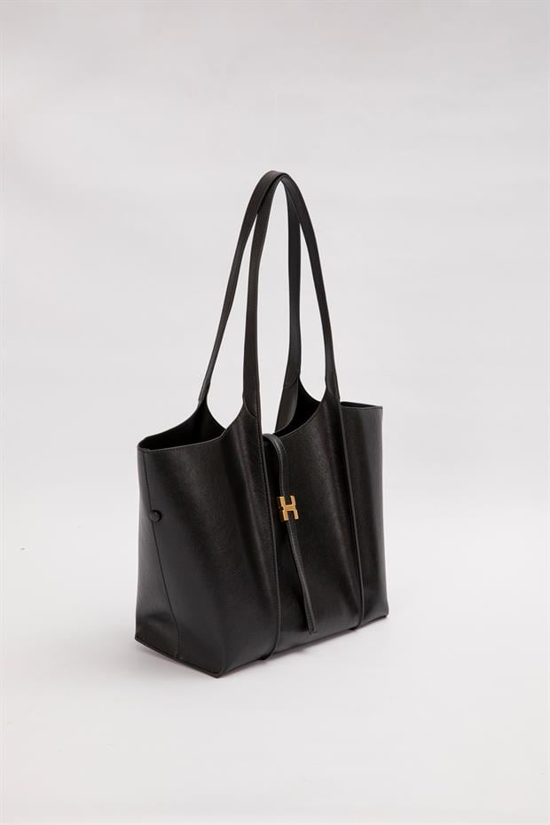 Siyah Askı Kilit Detay Büyük El Çantası