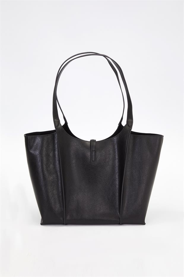 Siyah Askı Kilit Detay Büyük El Çantası