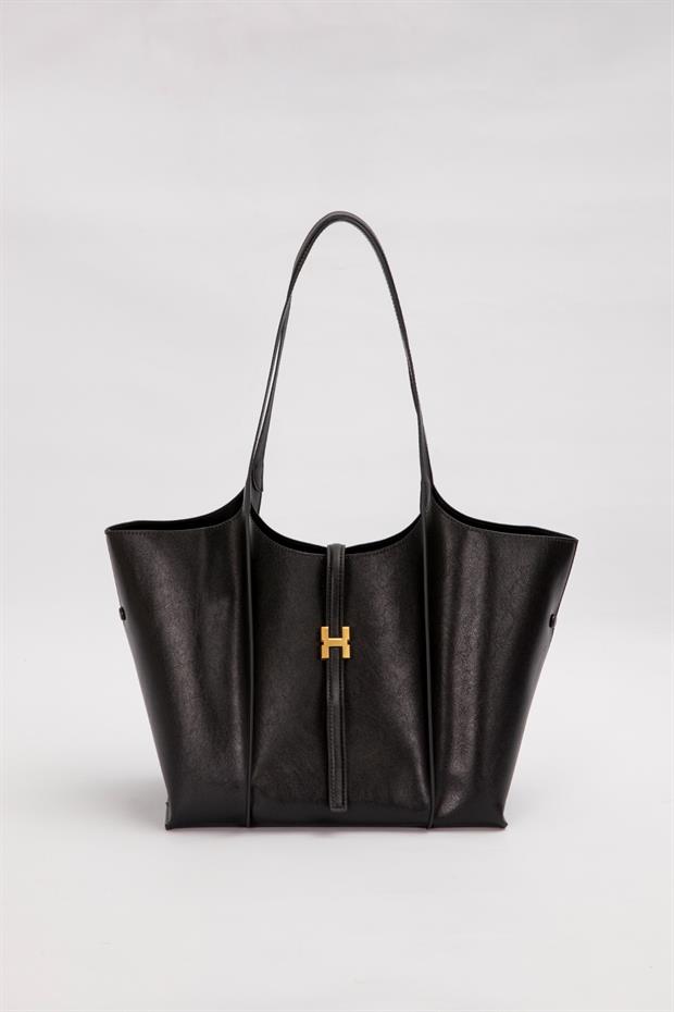 Siyah Askı Kilit Detay Büyük El Çantası