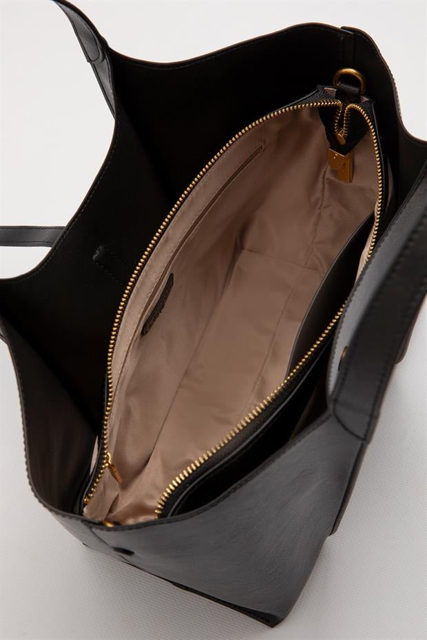 Siyah Askı Kilit Detay El Çantası