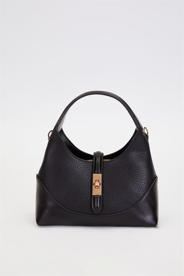Siyah Askı Kilit Detaylı Omuz Çantası