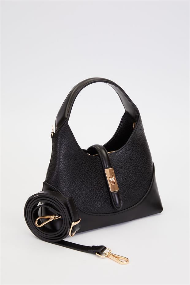 Siyah Askı Kilit Detaylı Omuz Çantası