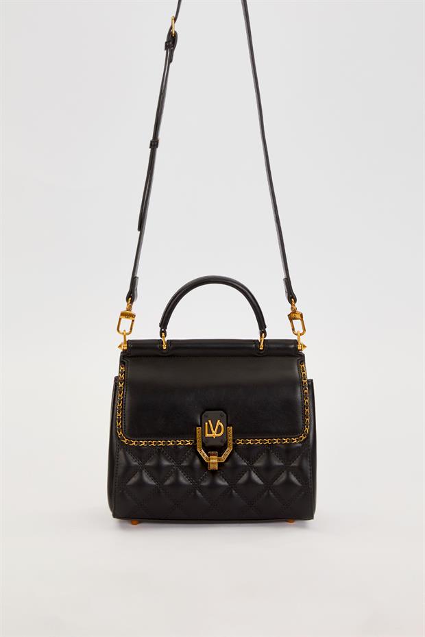 Siyah Ayarlanabilir Askılı Kapitone Omuz Çantası