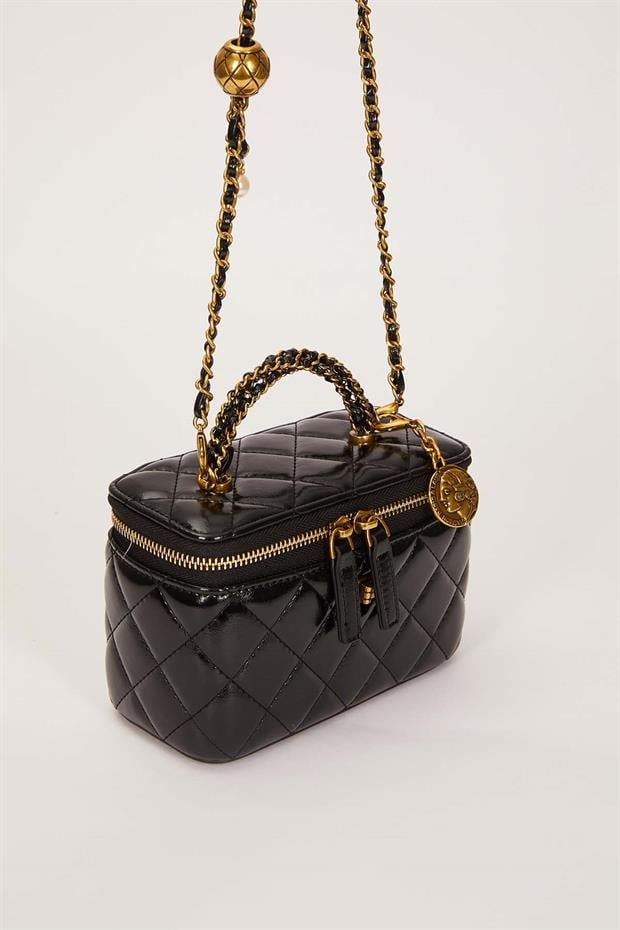 Siyah Ayarlanabilir Askılı Kutu Form El Çantası