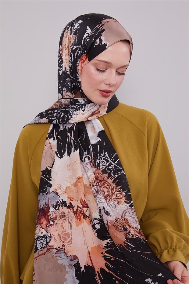 Siyah Batik Desen Twill Şal