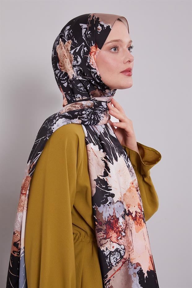 Siyah Batik Desen Twill Şal