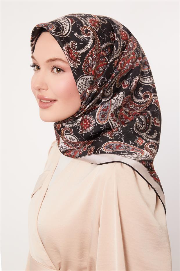 Siyah - Bej Karışık Retro Twill İpek Eşarp