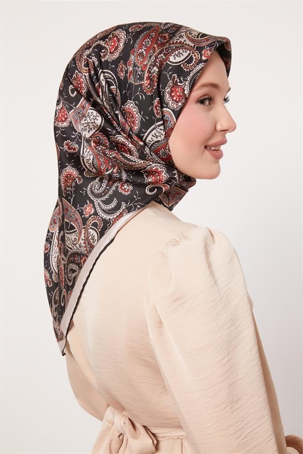 Siyah - Bej Karışık Retro Twill İpek Eşarp