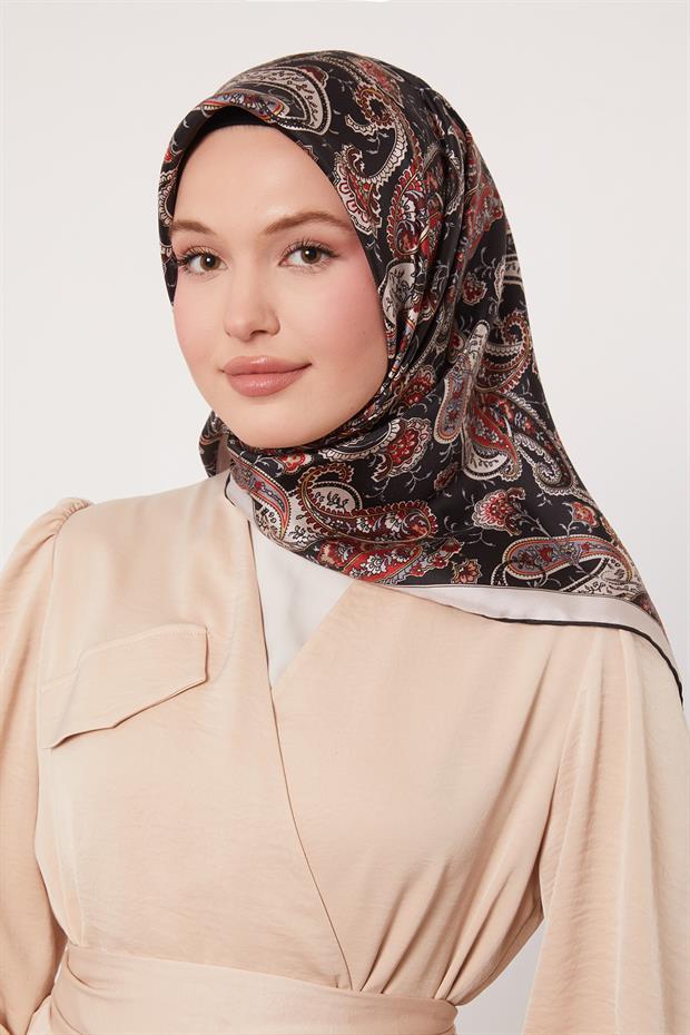 Siyah - Bej Karışık Retro Twill İpek Eşarp