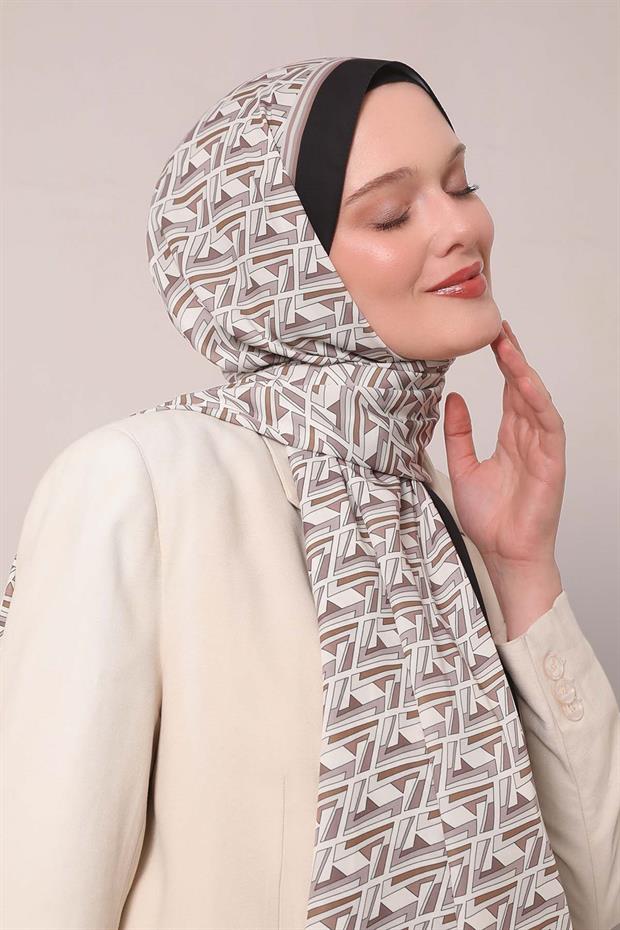 Siyah - Bej Zigzag Desen Club Şal