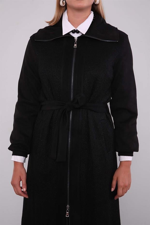 Siyah Bel Bağlamalı Süet Kap