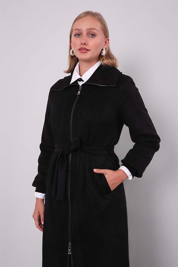 Siyah Bel Bağlamalı Süet Kap