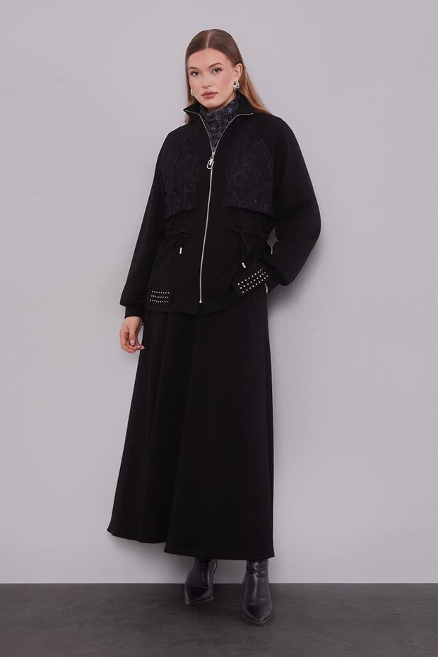 Siyah Belden Bağlamalı Etek Takım